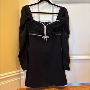 Self-Portrait Black Long Sleeve Dress with Silver Accents